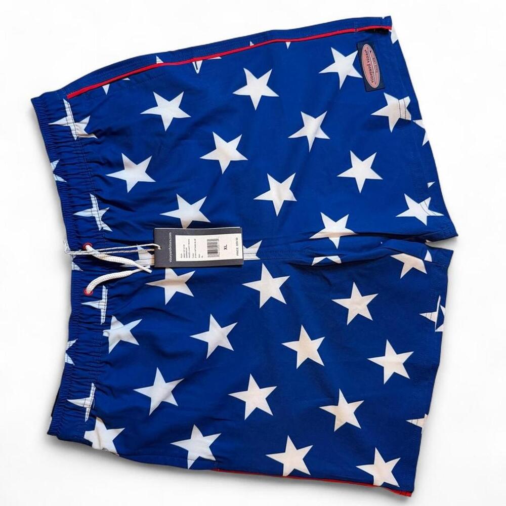 Vineyard Vines blue swim trunks with white stars, size XL brand new with tags